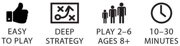 Easy to play, Deep strategy, Play 2-6, Ages 8+, 10-30 Minutes Easy to play, Deep strategy, Play 2-6, Ages 8+, 10-30 Minutes